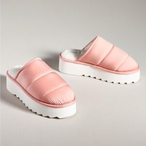 Anthropologie Maeve Puffy Platform Slippers Pink White Size Large 10 - 11